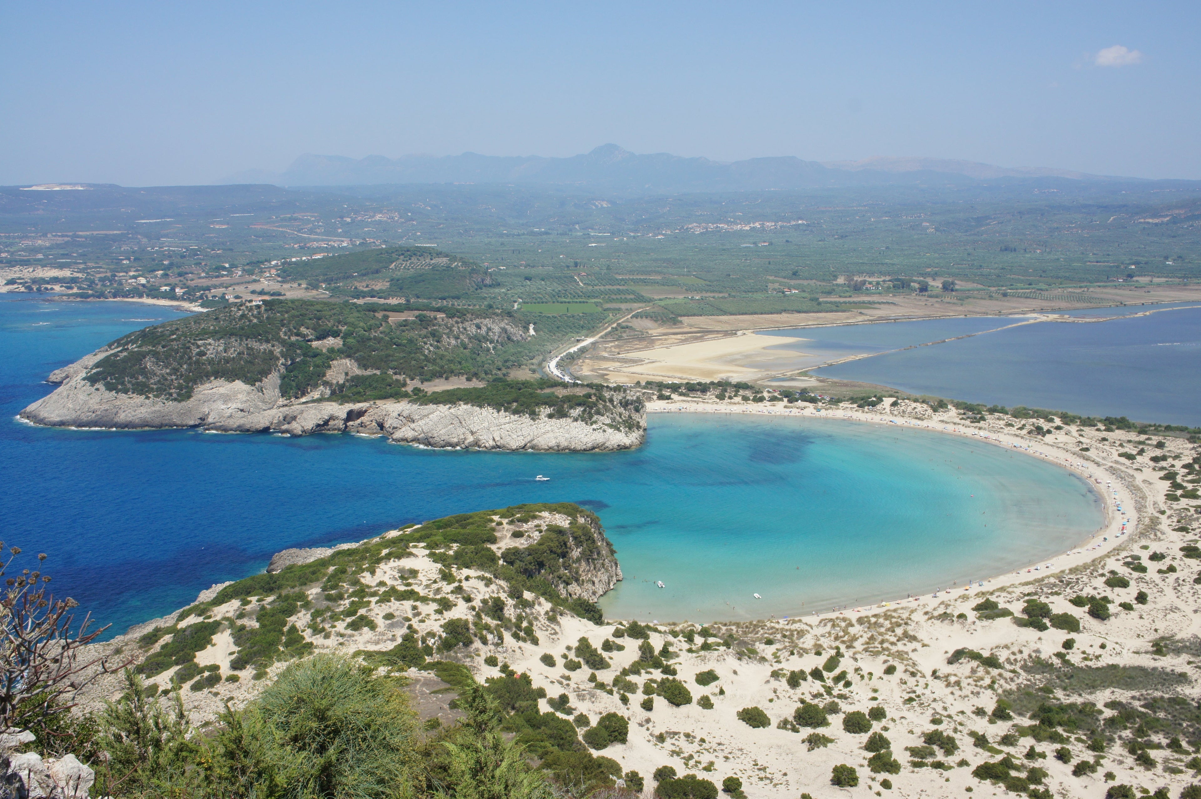 Voidokilia beach and the Gialova lagoon in Messinia, Peloponnese, Greece