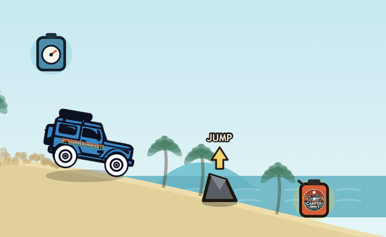Coast Run mini game — a Jimny driving the Greek coast
